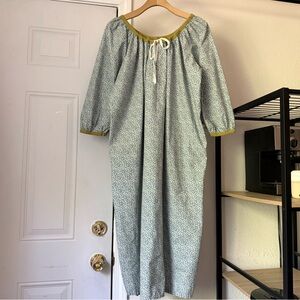 DOMI white blue floral organic cotton puff short sleeve cottage prairie midi